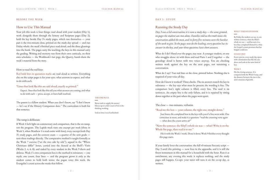 Two Teacher Manual pages explaining how to use the manual and how to run the Study Day.